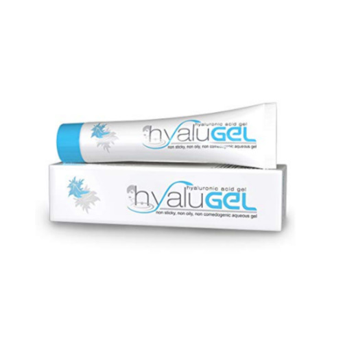 Hyalugel Gel 1% 30gm dual tube display with white and blue outer box
