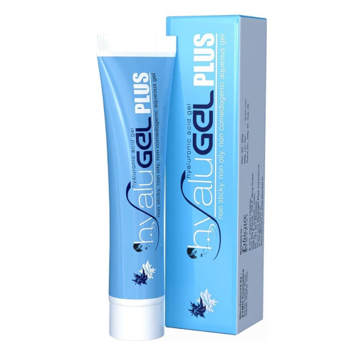 Hyalugel Gel Plus 1% 30gm tube with outer box packaging for skin hydration and repair