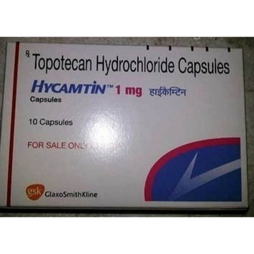 Hycamtin 1 (Topotecan) 1mg 10 capsules branded carton box angled display for oncology treatment online pharmacy