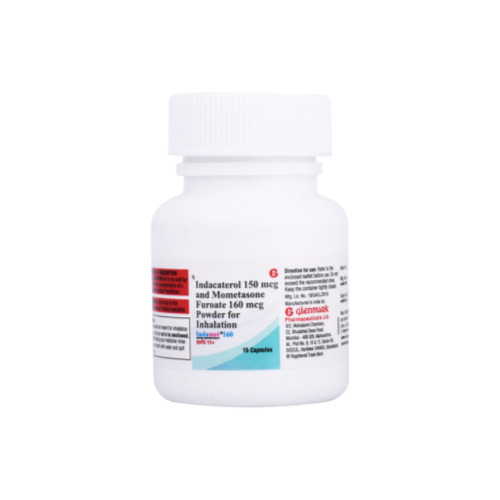 Indamet 160 Rotacaps white plastic container with printed label showing dosage details