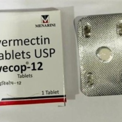 Ivecop 12mg (Ivermectin) close-up of silver blister pack with single white round tablet visible
