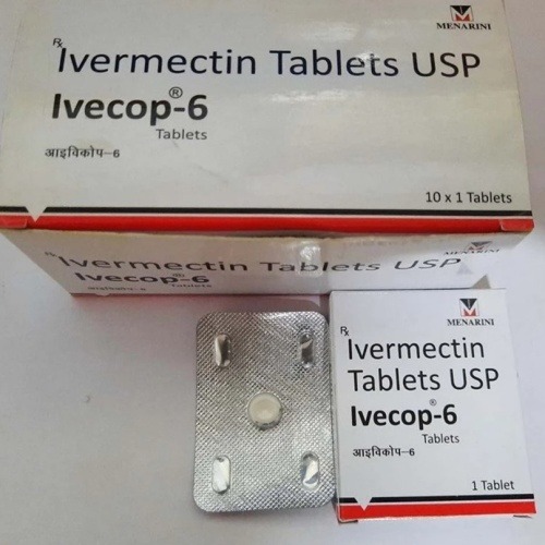 Ivecop 6mg box and blister pack side-by-side (blister next to box), packaging and tablet pockets legible