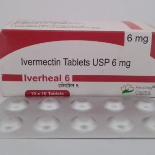 Close-up of Iverheal 6mg blister and box front