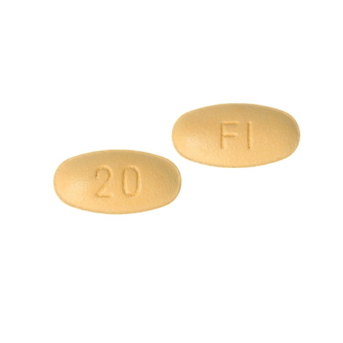 Kerendia 20mg Finerenone yellow film-coated tablets close-up with imprint 20 FI