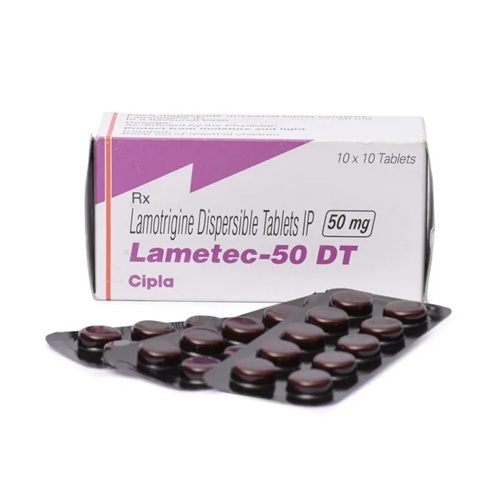 Lametec 50 DT tablets box with blister pack side view