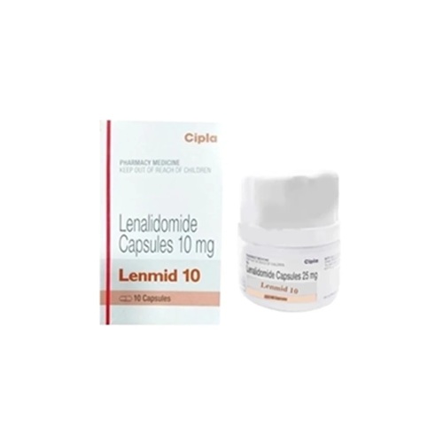 Lenmid 10 (Lenalidomide) 10mg 10 capsules white pill bottle with branded carton packaging for multiple myeloma medication online pharmacy