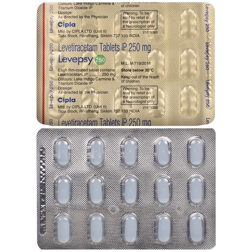 Levepsy 250 blister strip showing tablet layout