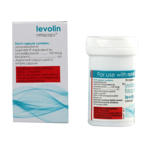 Levolin 100mcg inhalation rotacaps strip and outer box with product details