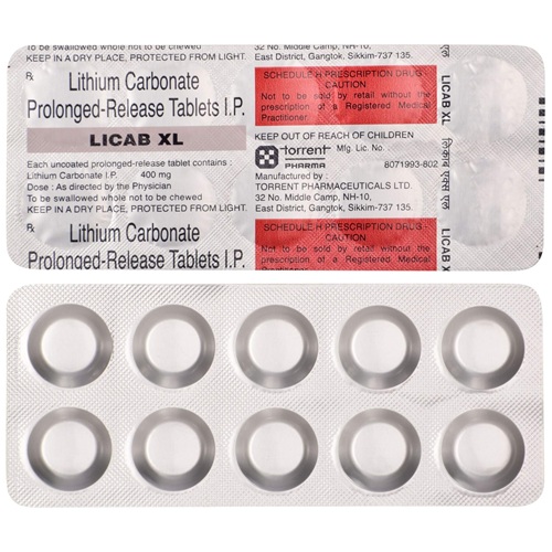 Licab XL 400mg (Lithium Carbonate) 100 tablets silver blister strips with dosage imprint, online pharmacy psychiatric treatment option for mood stabilization