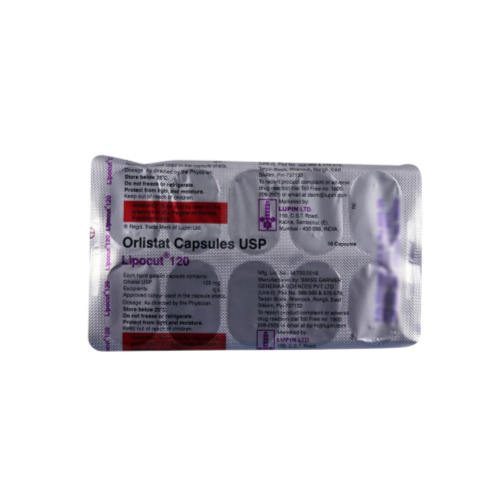 Lipocut 120 capsules blister strip back side with label