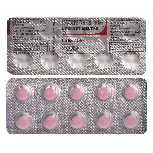 Lorfast Meltab 10 blister strip showing tablet layout
