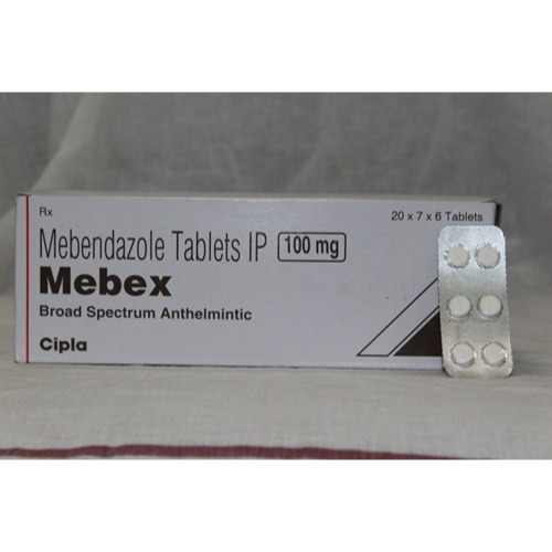 Mebex 100mg 840 tablets product box with multiple blister sheets and printed details