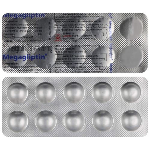 Megagliptin 20 tablets silver blister pack close-up