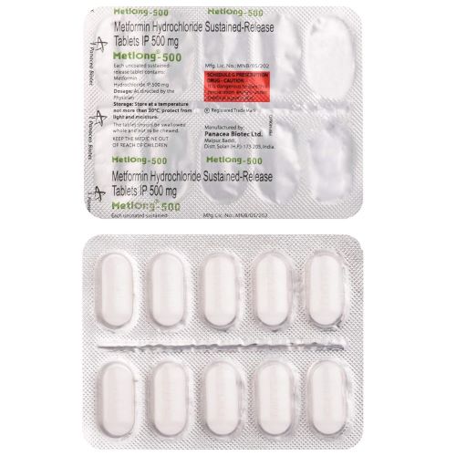 Metlong 500mg tablets blister strip close-up