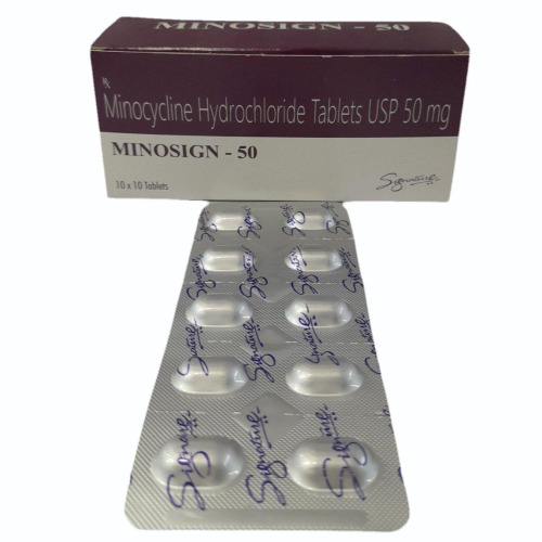 Minosign 50mg tablets blister strip close-up