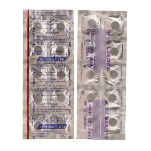 Modalert 100mg Modafinil white round tablets in silver blister sheet