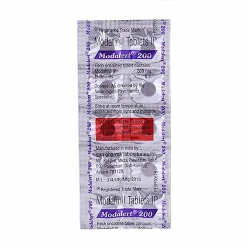 Modalert 200mg Modafinil white round tablets in silver blister sheet
