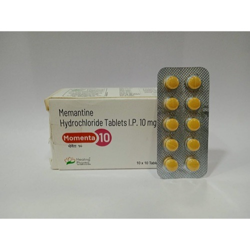 Momenta 10 tablets 10mg silver foil blister strip with printed text and yellow round tablets