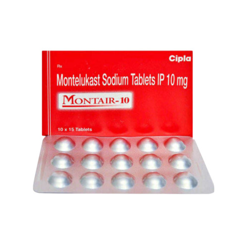 Montair 10 (Montelukast 10mg) Cipla carton with multiple blister strips of tablets
