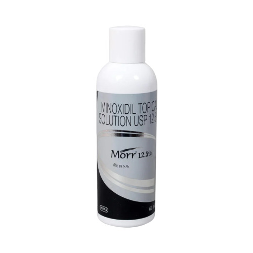 Morr 12.5% (Minoxidil Topical Solution) plain white application bottle close-up