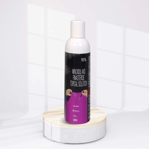 Morr F 10% (Minoxidil and Finasteride) white bottle with purple label for hair regrowth treatment