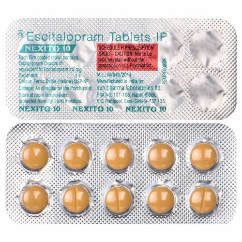 Nexito 10mg yellow round tablets in labeled silver blister sheet