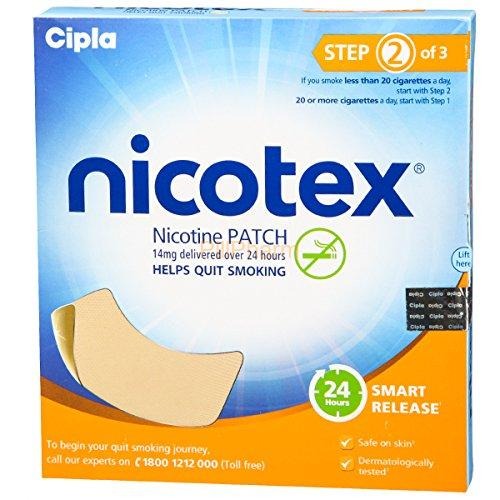 Nicotex 14mg Step 2 transdermal nicotine patch box with patch illustration