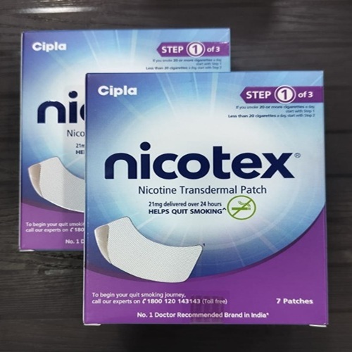 Nicotex 21mg Step 1 transdermal patch pack with multiple patches displayed