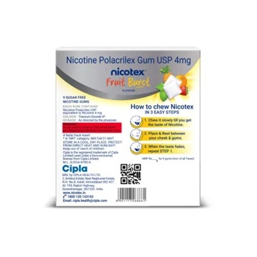 Nicotex 4mg nicotine gum fruit burst blister with product leaflet backside