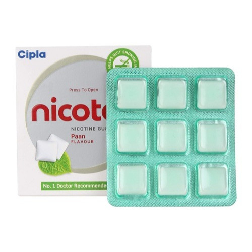 Nicotex 4mg paan flavour chewing gum outer carton and multiple blister strips