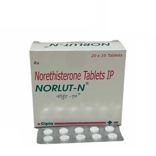 Norlut N 5 200 tablets branded box with blister strips norethisterone hormone medicine online pharmacy