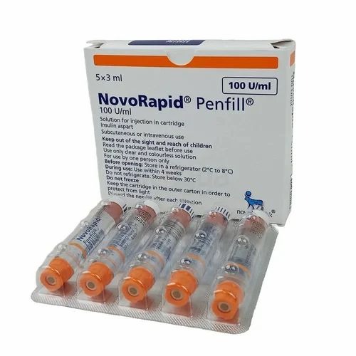 NovoRapid Penfill 100IU/ml Solution for Injection 5x3ml front box packaging