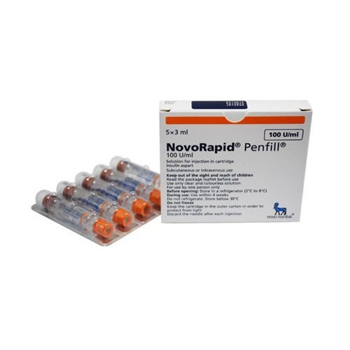 NovoRapid Penfill 100IU/ml Solution for Injection 5x3ml cartridge close-up