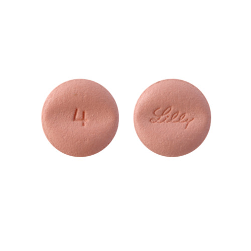 Olumiant 4mg round pink film-coated tablets with embossed markings