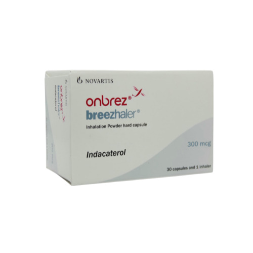 Onbrez 300 Breezhaler 30 capsules (Indacaterol) box packaging with product logo