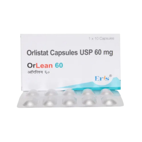 Orlean 60mg (Orlistat) branded carton with white and blue design and blister strip