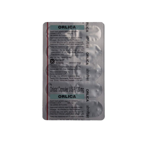 Orlica 120 capsules blister strip back side with label