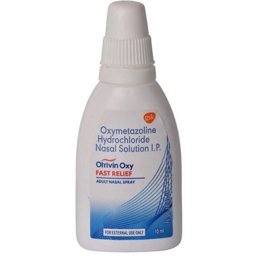 Otrivin Oxy Fast Relief Nasal Spray 10ml white plastic bottle with blue label and spray nozzle