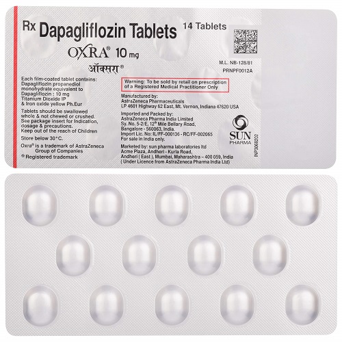 Oxra 10 blister strip close-up, tablets and printed label details visible