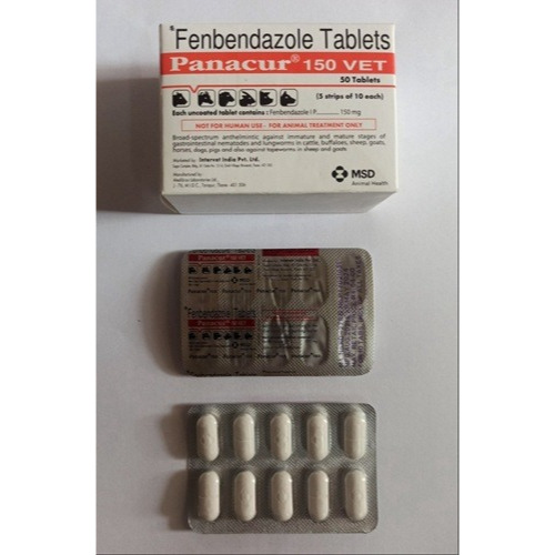 Panacur 150 Vet antiparasitic white tablets in silver blister strip with outer box