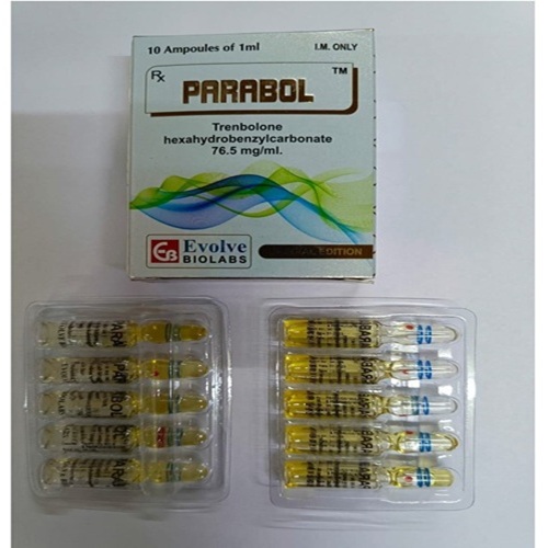 Parabol 76.5mg injection 10 ampoules displayed in plastic tray with box, long-acting steroid medication