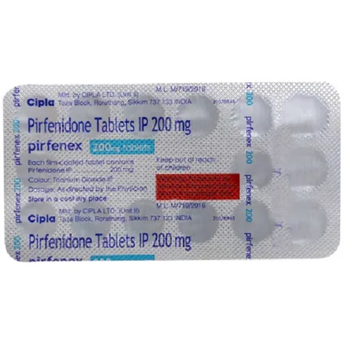 Pirfenex 200 tablets 200mg silver blister strip with printed foil and Cipla branding
