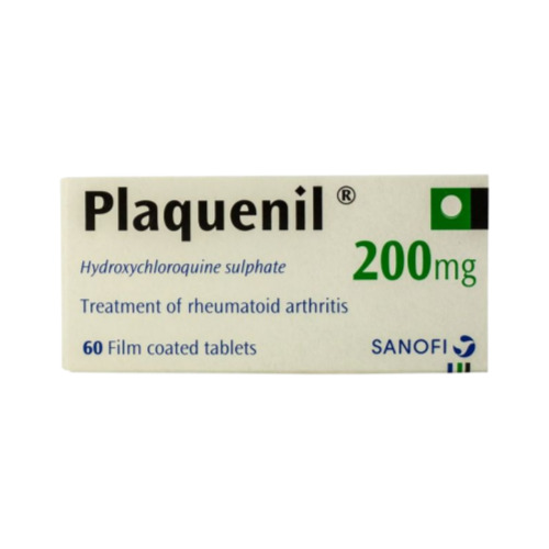 Plaquenil 200mg 60 Tablets box packaging with hydroxychloroquine sulfate labeling