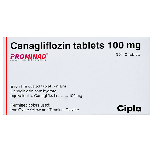 Prominad 100mg box with multiple blister strips displayed, packaging and dosage identifiable