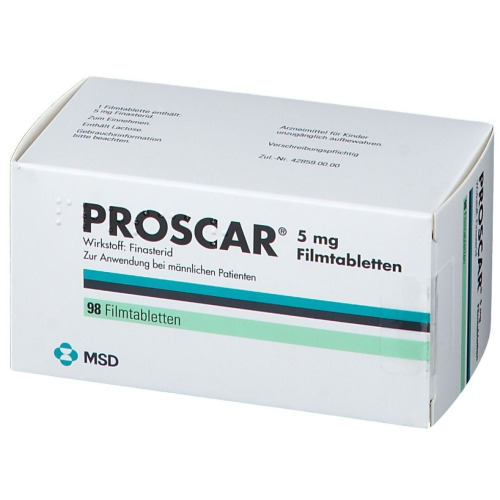 Proscar 5mg 30 Tablets box – finasteride medication by MSD for enlarged prostate (BPH) treatment