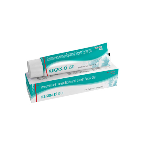 Regen-D 150 Gel 15gm white and green tube with box displayed horizontally