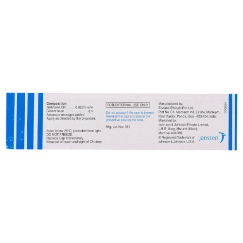 Retino-A 0.025% Cream (Tretinoin) tube laid flat showing back side label and dosage information