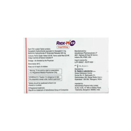 Riax-M XR 28 tablets back side packaging