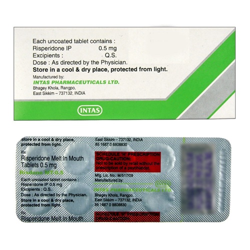 Risdone MT 0.5mg (Risperidone) tablets silver blister strips with dosage imprint, online pharmacy treatment option for mood stabilization and behavioral management