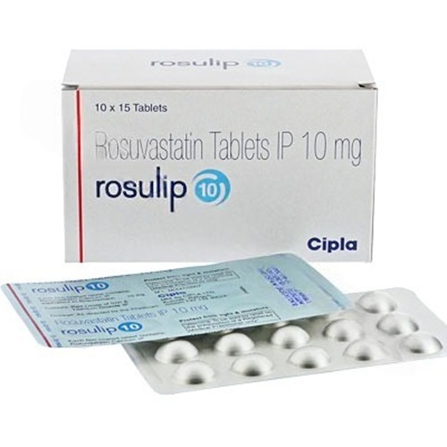 Rosulip 10mg (Rosuvastatin) 150 tablets carton packaging with multiple blister packs for long-term cholesterol management statin therapy online pharmacy
